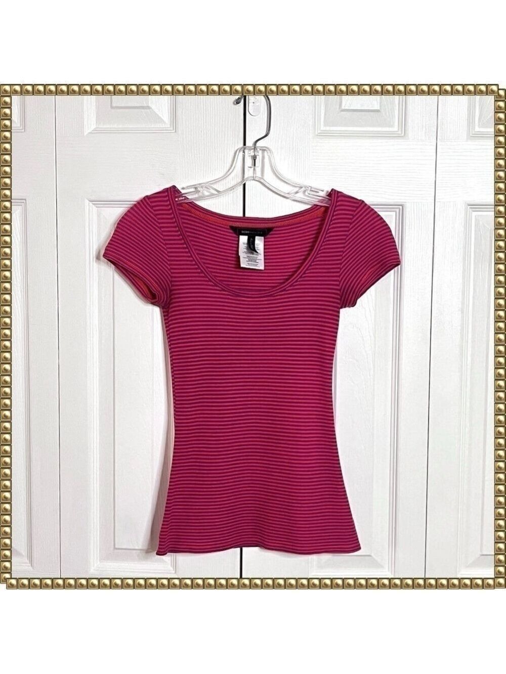 BCBGMAXAZRIA XXS Striped Ribbed Scoop Neck Tee